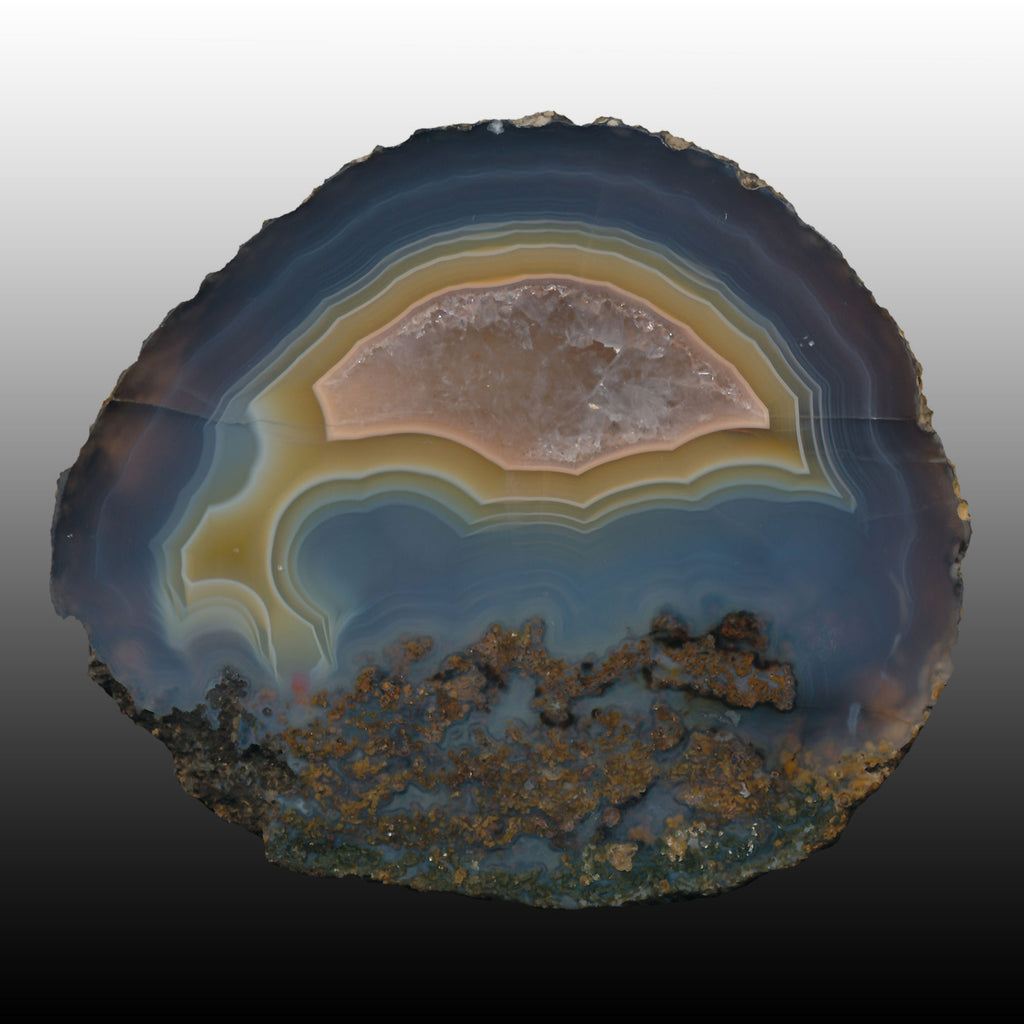 Blue Moctezuma Agate with Pinkish colored center bands. Pair to AG05157